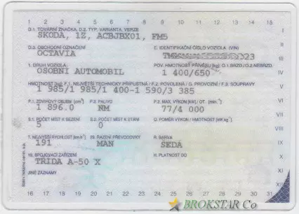 Чешский временный тех.паспорт на автомобиль
